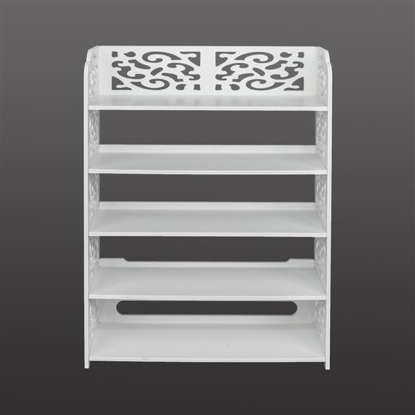 Wood-plastic Board Five Tiers Carved Shoe Rack White B