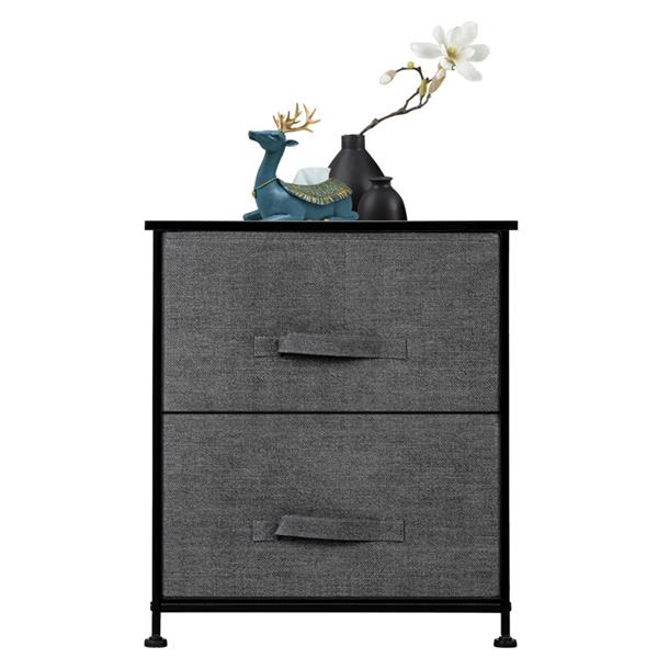 2 Drawers -Night Stand, End Table Storage Tower - Sturdy Steel Frame, Wood Top, Easy Pull Fabric Bins - Organizer Unit For Bedroom, Hallway, Entryway, Closets - Textured Print, Grey