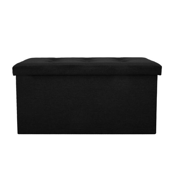Practical Hessian Rectangle Shape Surface with Leather Button Footstool Black