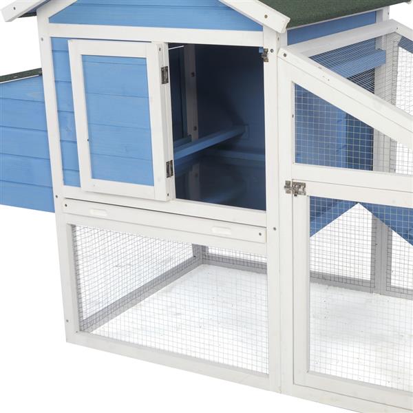 69" Wooden Chicken Hutch Hen Coop Habitat Pigeon House with Egg Case & Tray & Running Cage Blue Part B