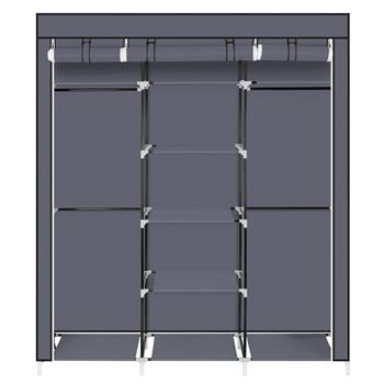 69\\" Portable Clothes Closet Non-Woven Fabric Wardrobe Double Rod Storage Organizer Gray