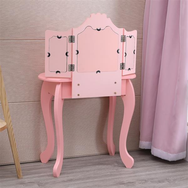 Children's Three Mirror Single-Drawing Curved Foot Dresser Pink