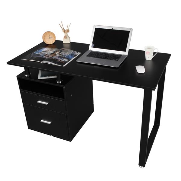 Pipe Rack Two Drawers Computer Desk Black