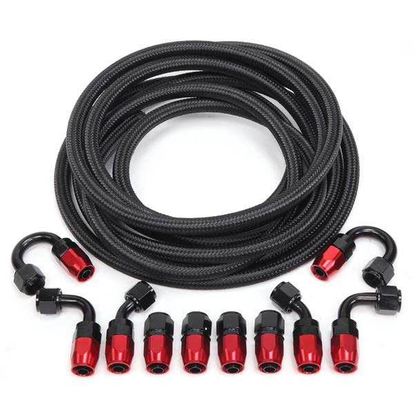 8AN 20-Foot Universal Black Fuel Pipe   10 Red and Black Connectors