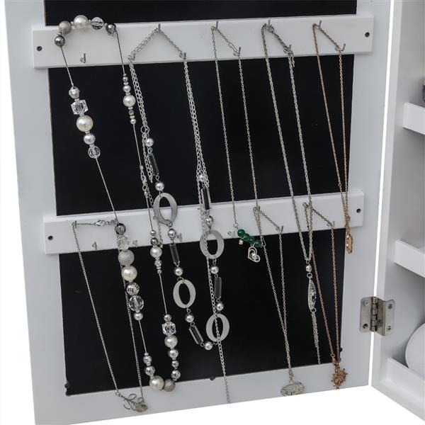 Full Mirror Wooden Floor Standing 4-Layer Shelf With Inner Mirror Jewelry Storage Adjustable Mirror Cabinet - White