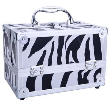 SM-2176 Aluminum Makeup Train Case Jewelry Box Cosmetic Organizer with Mirror 9\\"x6\\"x6\\" White Zebra