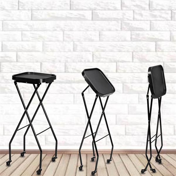 [DTY] Hairdressing Folding Trolley Cart ABS Tray Iron Frame With Wheels (Iron Frame Plastic Wheels) Black (No Brand, No Logo)