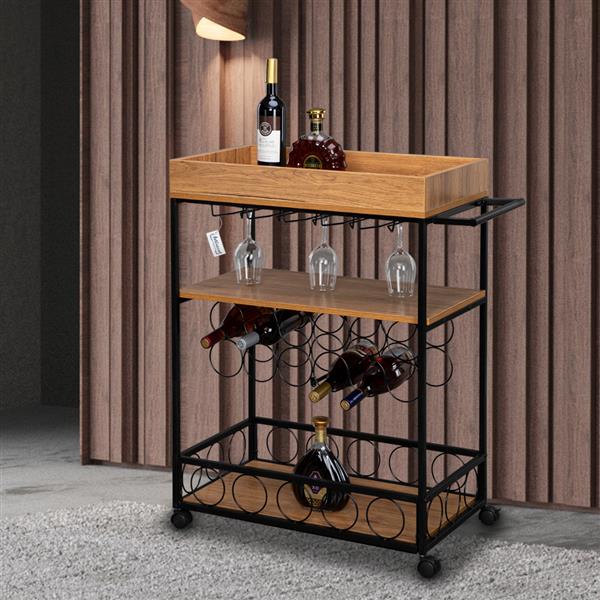 Industrial Wine Rack Cart Kitchen Rolling Storage Bar Wood Table Serving Trolley