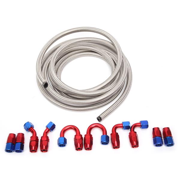 10AN 20-Foot Universal Silver Fuel Pipe   10 Red and Blue Connectors