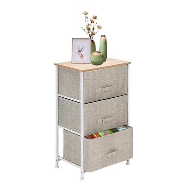 3-Tier Dresser Drawer, Storage Unit with 3 Easy Pull Fabric Drawers and Metal Frame, Wooden Tabletop, for Closets, Nursery, Dorm Room, Hallway, Grey