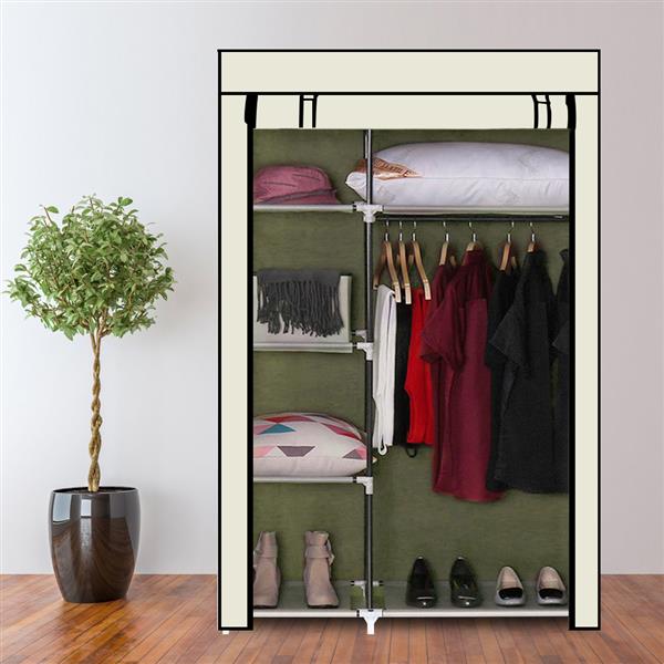 64" Portable Closet Storage Organizer Wardrobe Clothes Rack with Shelves Beige 