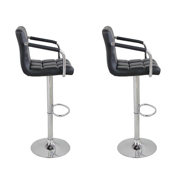 2pcs SSJ-891 60-80cm 6 Checks Round Cushion Bar Stools with Armrest Black