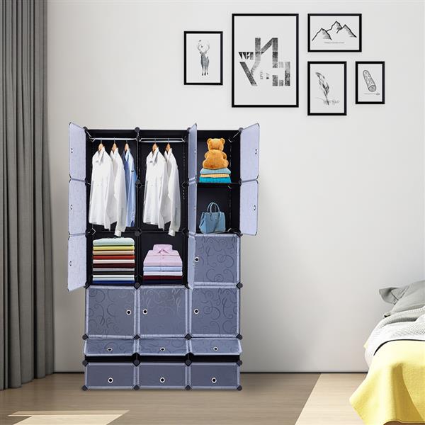 18-Cube DIY Modular Cubby Shelving Storage Organizer Extra Large Wardrobe with Clothes Rod