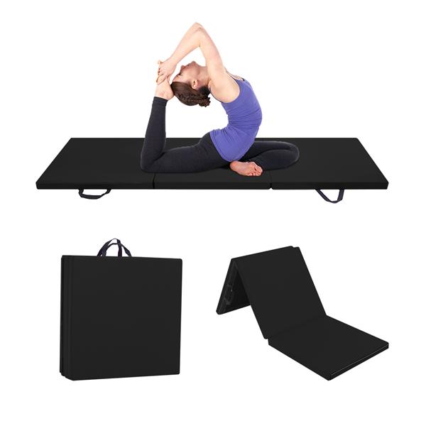 6'x2'x2" Tri-fold Gymnastics Yoga Mat with Hand Buckle Black