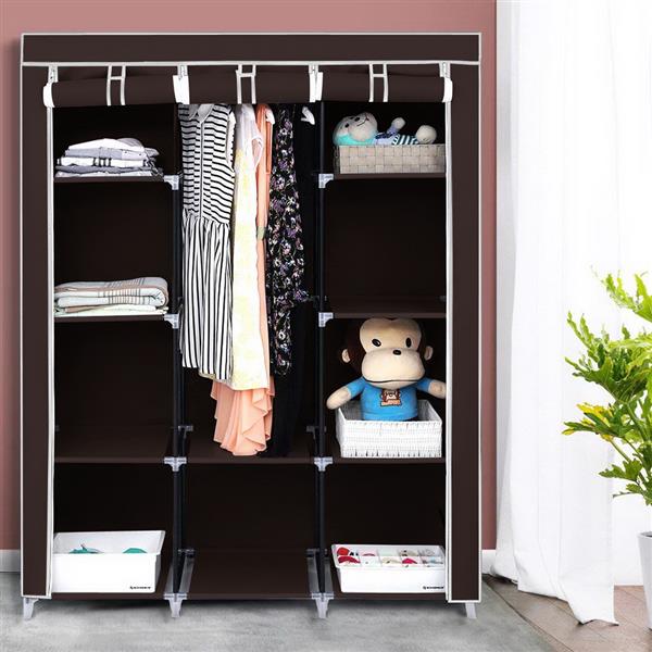 67" Portable Closet Organizer Wardrobe Storage Organizer with 10 Shelves Quick and Easy to Assemble Extra Space Dark Brown 