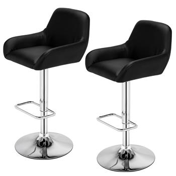 2 BJ221 Dustpan Chair Square Foot Bar Stool PU Fabric Black
