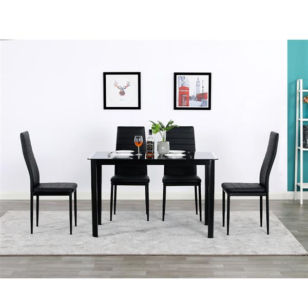 Rectangle Tempered Glass Dining Table with Nine Block Box Pattern Black