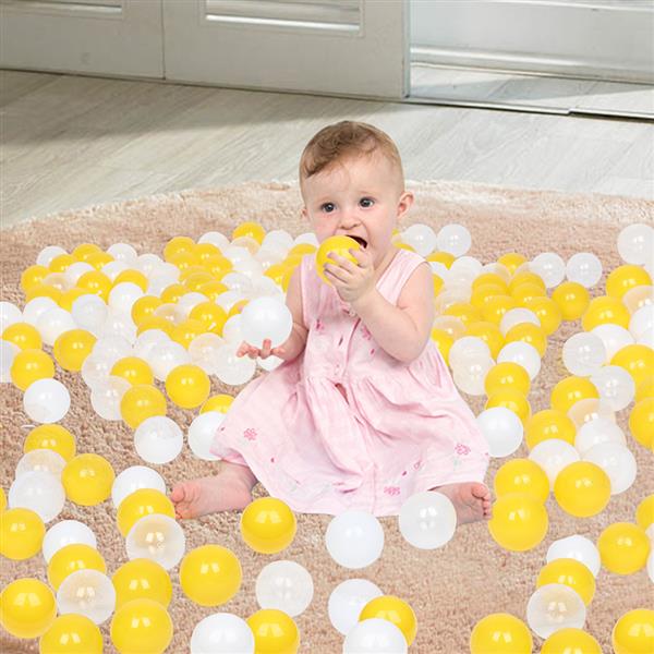 200pcs 5.5cm Fun Soft Plastic Ocean Ball Swim Pit Toys Baby Kids Toys （Yellow white Transparent）
