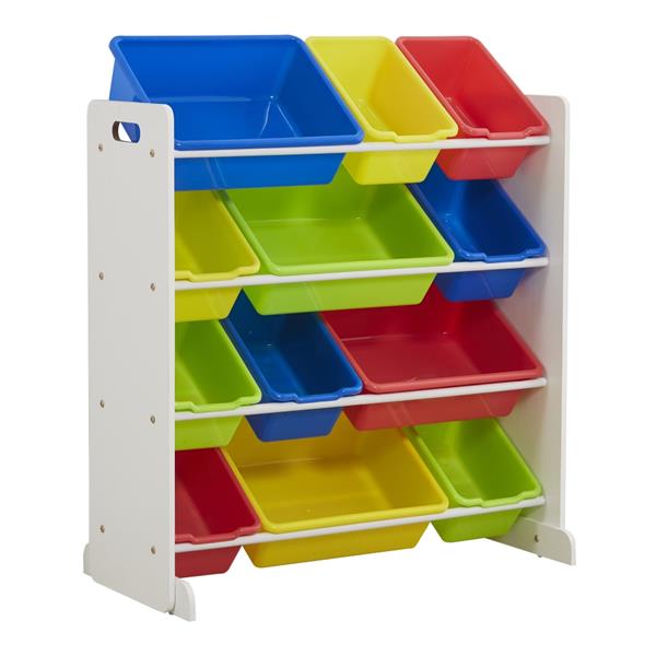 Kids' Toy Storage Organizer with 12 Plastic Bins, White / Primary