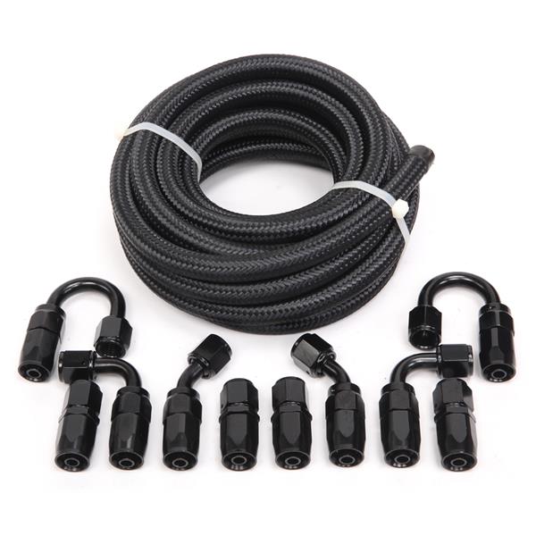 6AN 16 Foot Universal Black Fuel Pipe   10 Black Connectors