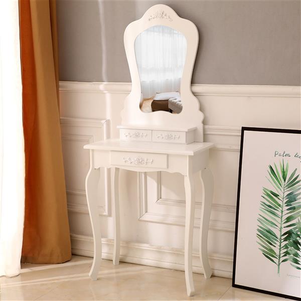 Irregular Single Mirror 3 Drawer Dressing Table White