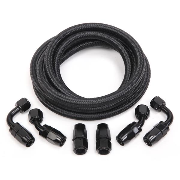 8AN 12-Foot Universal Black Fuel Hose   6 Black Connectors