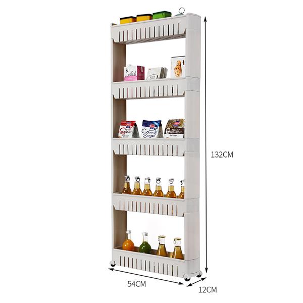 5 Tier Mobile Shelving Unit Organizer Slide Out Storage Tower Slim Storage Tower Rack with Wheels Pull Out Pantry Shelves Cart for Kitchen Bath Room Narrow Spaces-Grey