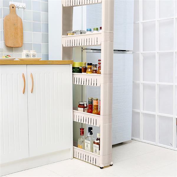 5 Tier Mobile Shelving Unit Organizer Slide Out Storage Tower Slim Storage Tower Rack with Wheels Pull Out Pantry Shelves Cart for Kitchen Bath Room Narrow Spaces-Grey