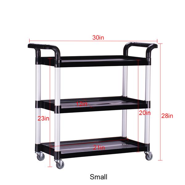 Heavy Duty 3-Shelf Rolling Service / Utility / Push Cart, 330 lbs. Capacity, Black, for Foodservice / Restaurant / Cleaning