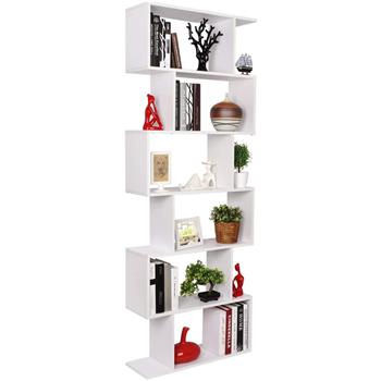 6 Shelf Bookcase, Modern S-Shaped Z-Shelf Style Bookshelf, Multifunctional Wooden Storage Display Stand Shelf for Living Room, Home Office, Bedroom, Bookcase Storage Shelf