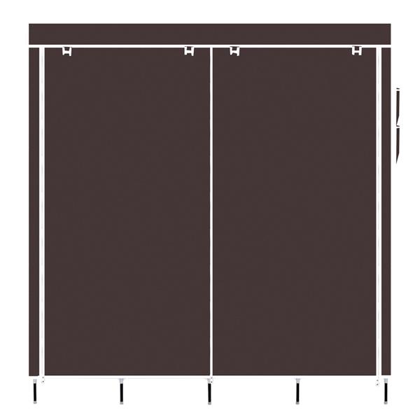 67" Clothes Closet Portable Wardrobe Clothes Storage Rack 12 Shelves 4 Side Pockets Dark Brown 