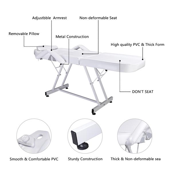 75" Adjustable Beauty Salon SPA Massage Bed Tattoo Chair White
