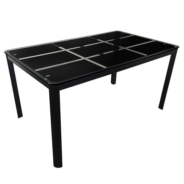 Rectangle Tempered Glass Dining Table with Nine Block Box Pattern Black