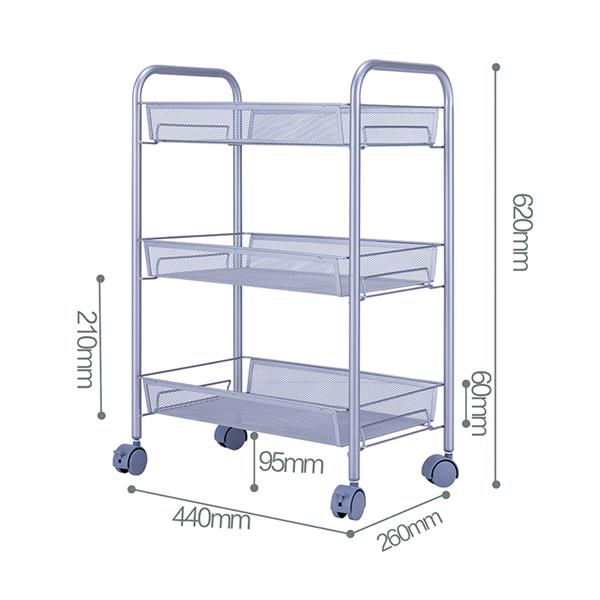 Honeycomb Mesh Style Three Layers Removable Storage Cart Silver