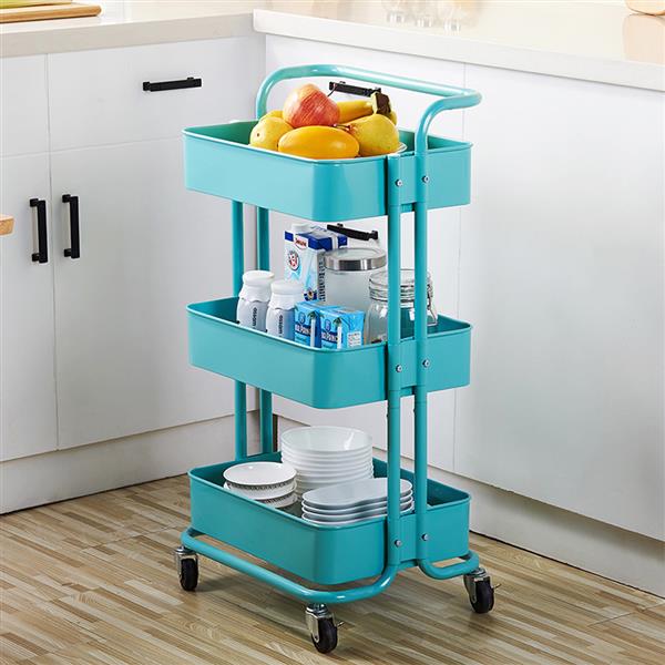 3-Tier Home Kitchen Storage Utility cart with handle-Turquoise