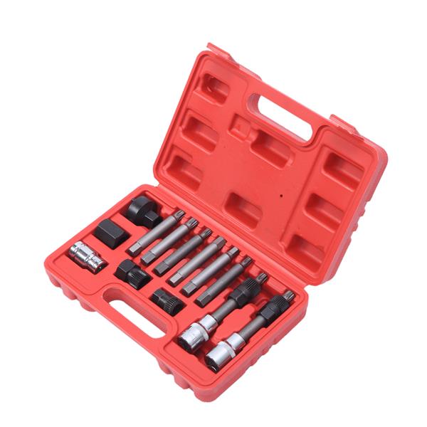 13pcs Alternator Freewheel Pulley Removal Socket Bit Set Garage Service Kit