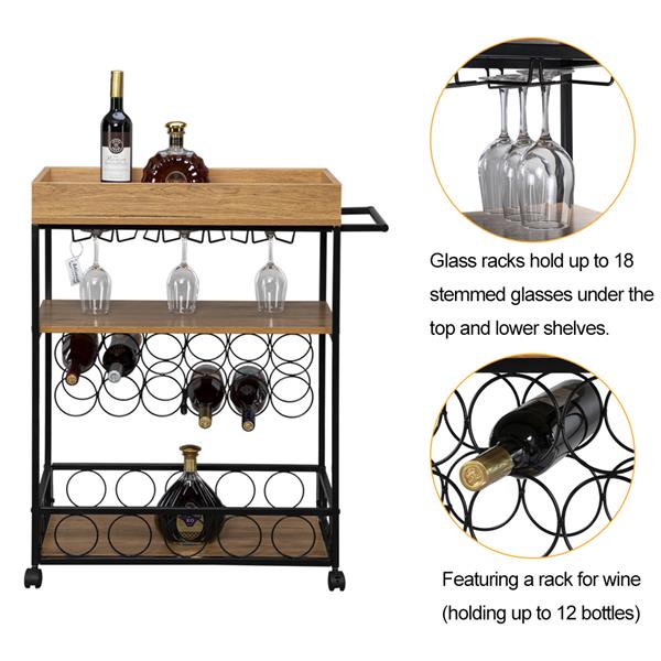 Industrial Wine Rack Cart Kitchen Rolling Storage Bar Wood Table Serving Trolley