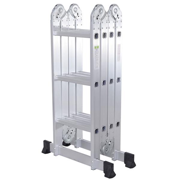 Practical 12-Step Joints Aluminum Folding Ladder Silver（Do Not Sell on Amazon）