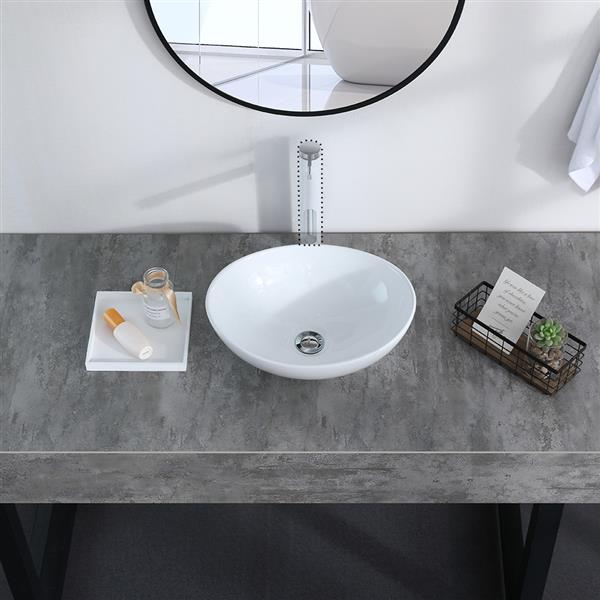 Bathroom Above Counter Egg Shape Oval Bowl Ceramic Vessel Vanity Sink Art Basin - White Porcelain - with Pop Up Drain Stopper