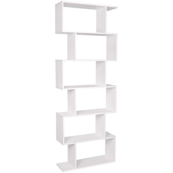 6 Shelf Bookcase, Modern S-Shaped Z-Shelf Style Bookshelf, Multifunctional Wooden Storage Display Stand Shelf for Living Room, Home Office, Bedroom, Bookcase Storage Shelf