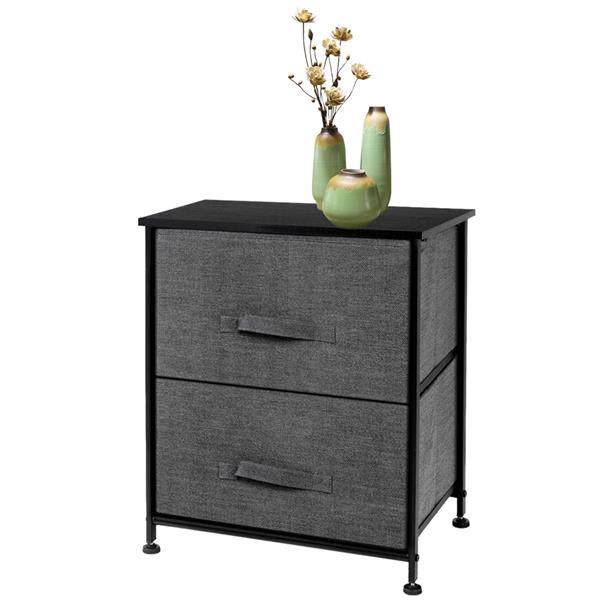 2 Drawers -Night Stand, End Table Storage Tower - Sturdy Steel Frame, Wood Top, Easy Pull Fabric Bins - Organizer Unit For Bedroom, Hallway, Entryway, Closets - Textured Print, Grey