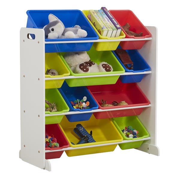 Kids' Toy Storage Organizer with 12 Plastic Bins, White / Primary