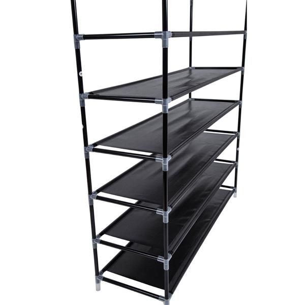 Simple Assembly 10 Tiers Non-woven Fabric Shoe Rack with Handle Black