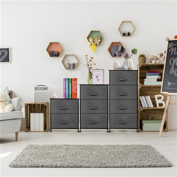 2 Drawers -Night Stand, End Table Storage Tower - Sturdy Steel Frame, Wood Top, Easy Pull Fabric Bins - Organizer Unit For Bedroom, Hallway, Entryway, Closets - Textured Print, Grey