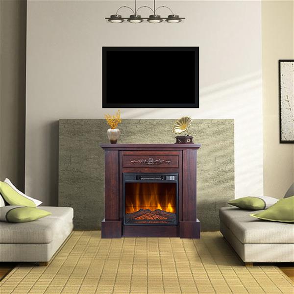 SF103-18g   HA203-32 32 "Wood Brown Fireplace Cabinet 1400W Single Color / Fake Firewood / Heating Wire / With Small Remote Control Movement Black