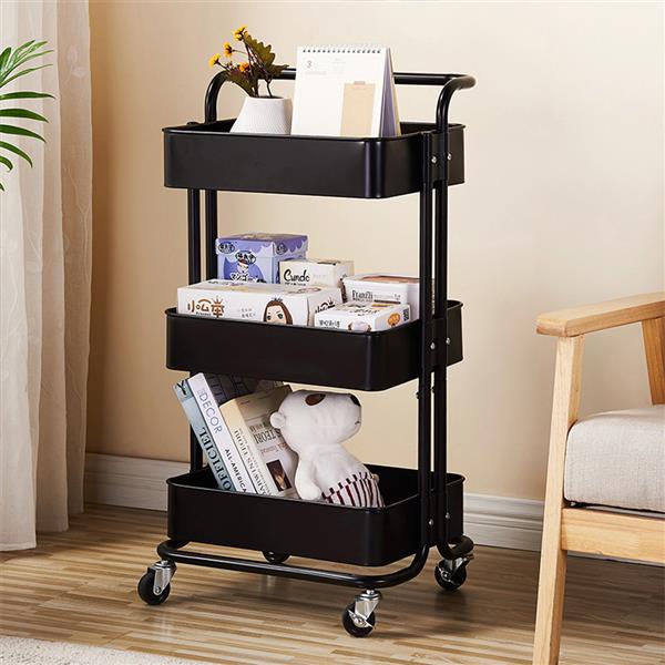 3-Tier Home Kitchen Storage Utility cart with handle-Black