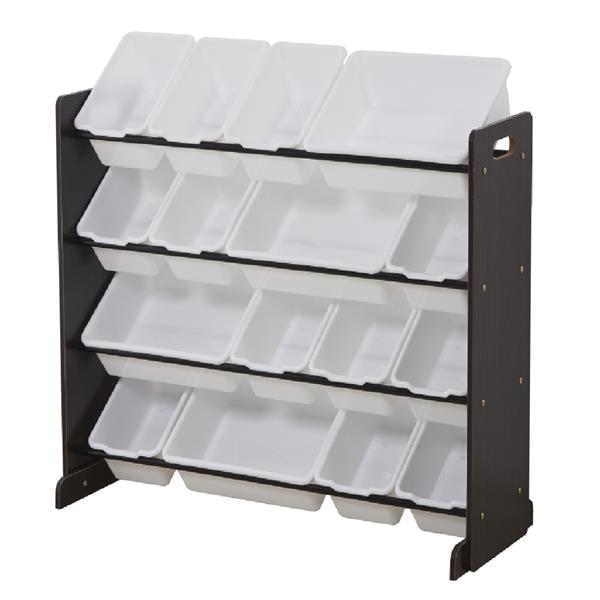 Wooden Kids' Toy Storage Organizer with 16 Plastic Bins,X-Large, Espresso / White