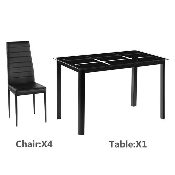 Rectangle Tempered Glass Dining Table with Nine Block Box Pattern Black