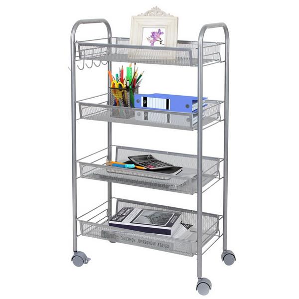 Honeycomb Mesh Style Four Layers Removable Storage Cart Silver