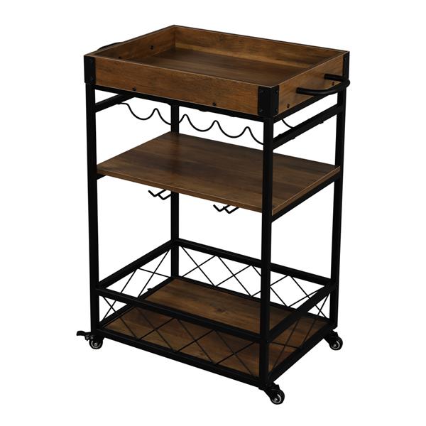 Bar Serving Cart Home Mobile Kitchen Serving cart,Industrial Vintage Style Wood Metal Serving Trolley